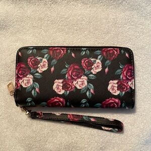 Black with Roses Accordion Wallet NWOT